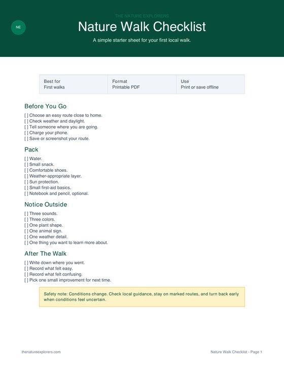 Preview of the Nature Walk Checklist printable PDF